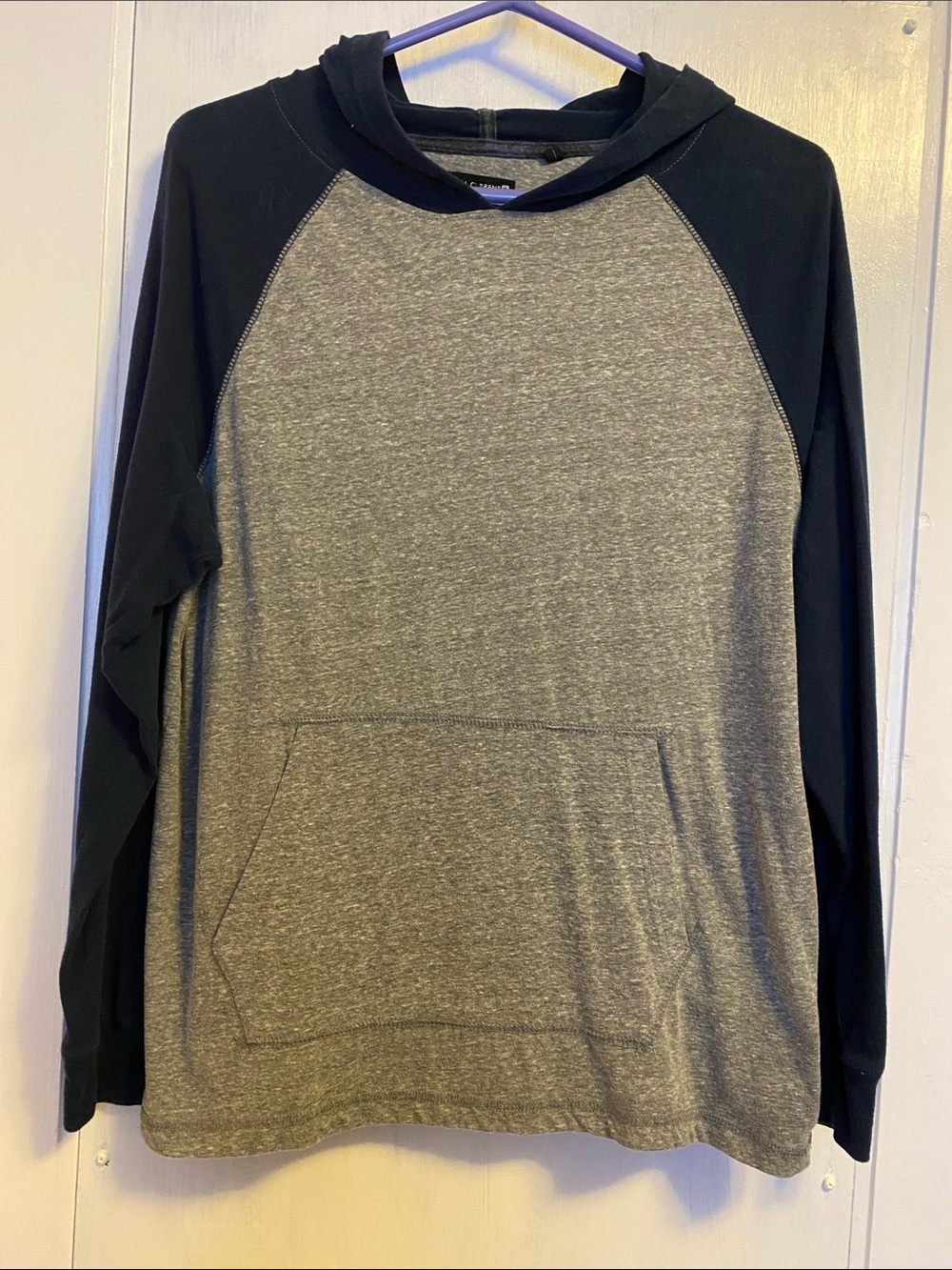 Men's Grey & Blue Long-Sleeve Hooded Shirt